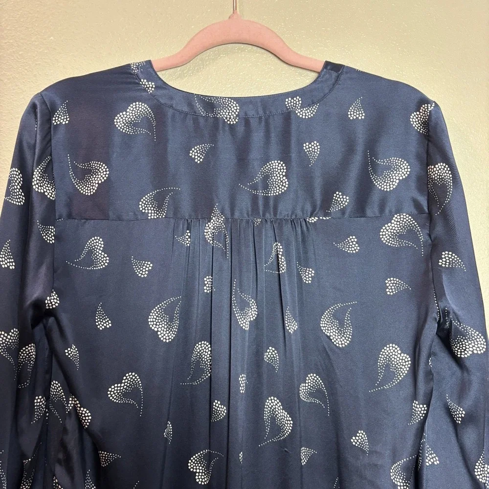 Joie Heart Mintee‎ Silk Button-Front Blouse in Navy Blue Size Women's Small Top